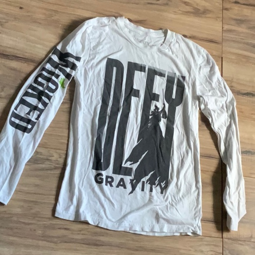 Defy White Long Sleeve Tee with Black Graphic